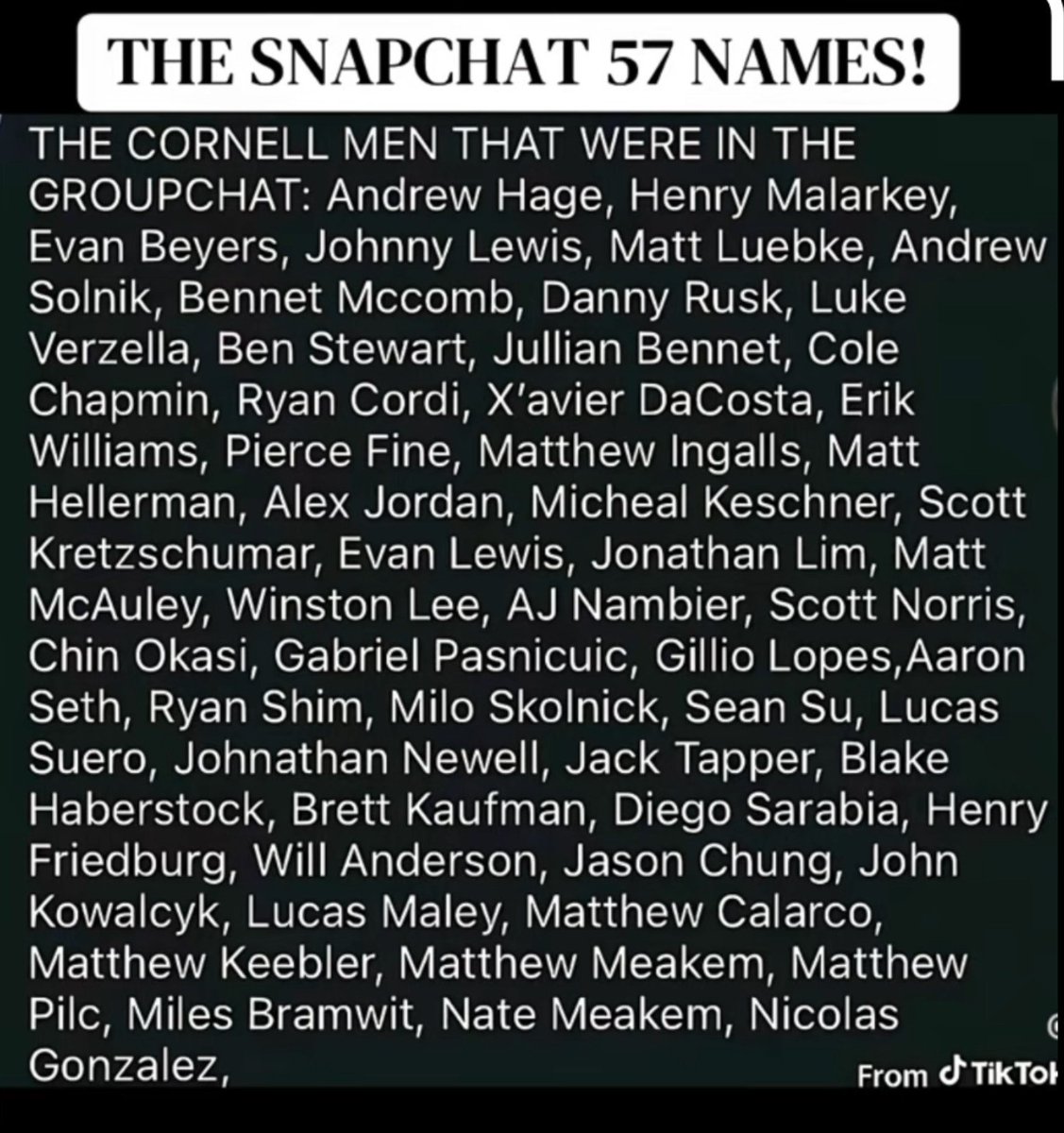 geripomato's tweet photo. The Snapchat 57 names
57 men who didn't call the police
Didn't stop the others
Didn't talk
57 mothers and 57 fathers that failed in their jobs
#cornell7 https://t.co/SVeLDIQ0uU