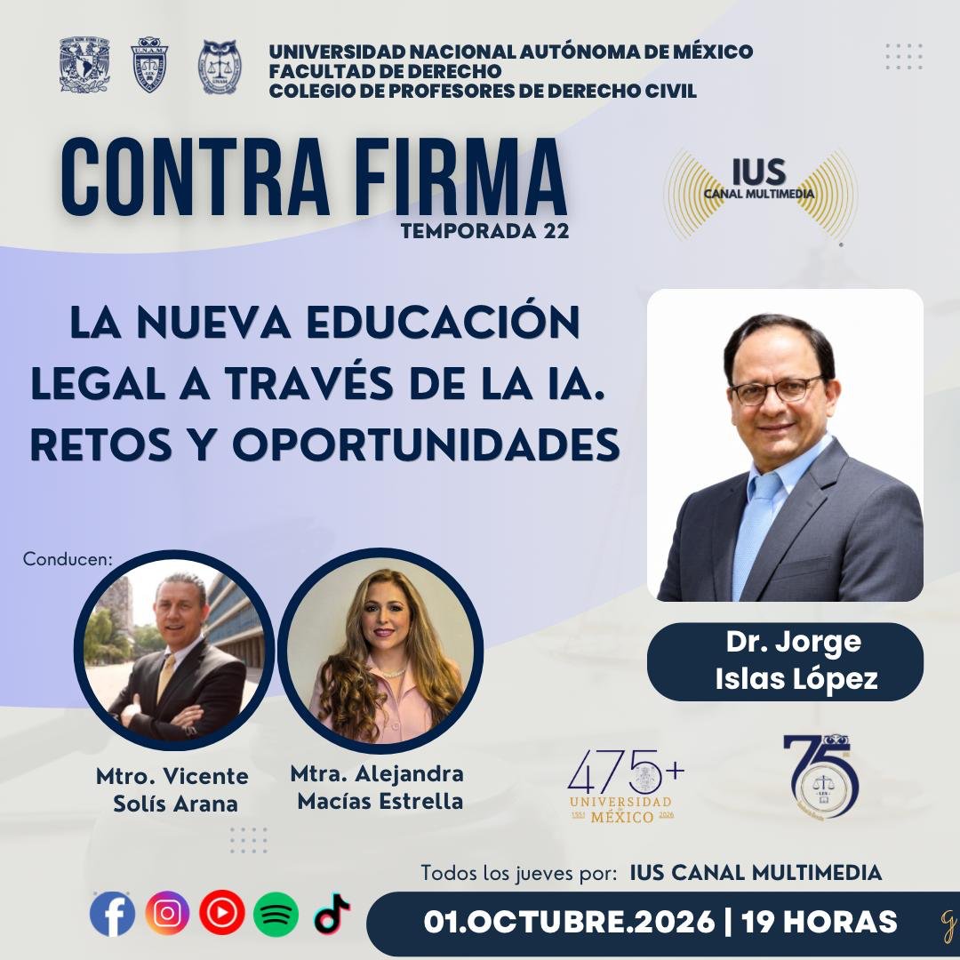 IUSCanalM's tweet photo. La Inteligencia Artificial ya llegó a las aulas… ¿estamos preparados? 🤖⚖️
En #ContraFirma hablamos sobre IA en la educación legal, sus oportunidades y retos para formar nuevas generaciones de juristas.
📅 Jueves 1 | 19:00 h
🌐 https://t.co/1bKyLf0lpg
#IA #EducaciónLegal #IUS https://t.co/FzmwAcFdat