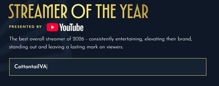 cottonsfluffer's tweet photo. MY FELLOW FLUFFERS!!!

Lend me your eyesight! While the nominations are still up for the Streamer Awards, can we get our girl @CottontailVA to win in either (Or Both!) of these categories?

I know it would DEFINITELY make her day. She's always thinking of us, she cares about her friends, she's always thinking about her family and her loved ones. Can we all come together now while we can to show her just how much she means to us?
#CottontailVA #Vtuber #Fluffer #StreamerAwards
