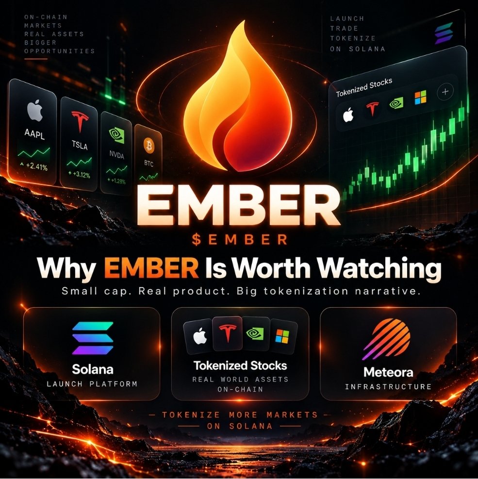 pathwithjohn's tweet photo. 🔥 Why I still think $EMBER is worth watching even after the brutal selloff.

EmberCurve isn’t just another Solana token.

It’s a working launch platform built on Meteora infrastructure that lets projects launch against:

• SOL
• USDC
• Crypto assets
• 160+ tokenized stocks

That last part is what really interests me.

If tokenized equities and on-chain markets keep growing, platforms that connect crypto speculation + real-world assets + launch infrastructure could become extremely valuable.

Ember is already live.
It already has markets.
It already has users.
The dev is still shipping.

The biggest question now isn’t whether the platform works.

It’s whether $EMBER itself captures enough value from that platform through fees, rewards, buybacks, burns, and liquidity.

If Ember solves that piece, a ~$6M market cap could look tiny in hindsight.

If it doesn’t, the platform could still succeed while the token underperforms.

That’s the real thesis:

Working product.
Real infrastructure.
Big narrative.
Small valuation.

Now $EMBER has to prove the token economics can match the technology. 🔥

What do you think?

$EMBER #Solana #RWA #Tokenization #Meteora #Crypto