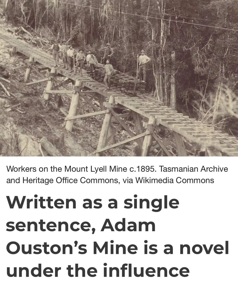 EmmettStinson's tweet photo. I reviewed Adam Ouston’s Mine for The Conversation talking about the pervasiveness of styles indebted to famous authors: Bernhardism, Sebaldism, and now Krasznahorkai-ism, which I call K-ism (link in next tweet ) https://t.co/BTfJWPzC4C