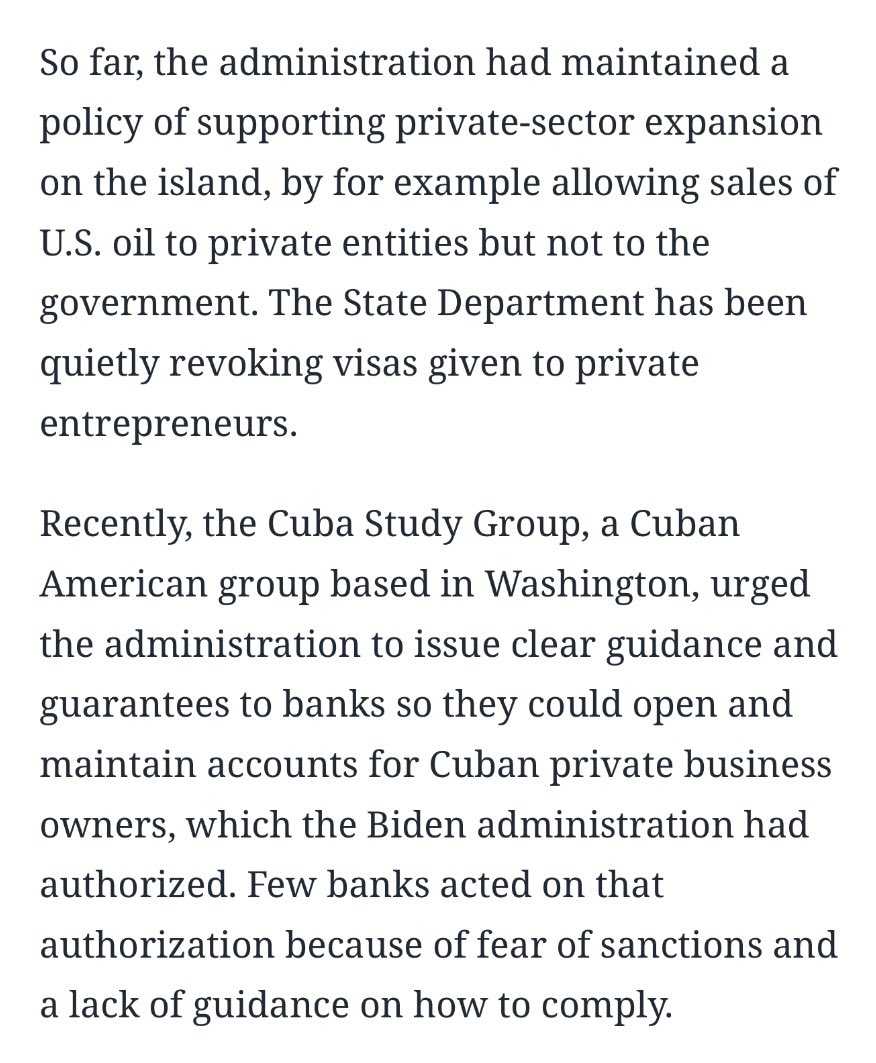 ric23's tweet photo. Revoking U.S. bank accounts for Cuba’s private sector will have no measurable impact. The 2024 authorization never got off the ground, and virtually no accounts were opened. Clear OFAC guidance could have made it useful in addressing humanitarian needs. Instead, we get another performative sanction to feed a dispirited base, and another missed opportunity to help the Cuban people.