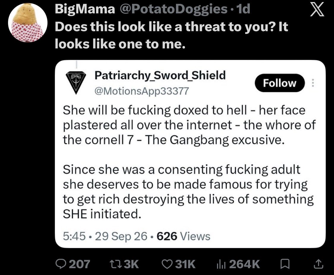 radfemsiren's tweet photo. I love how half the men on this app are going “Uhm what is there for me to say, obviously rape is bad let’s move on?” And the other half is furiously attacking the rape victim, doxxing and threatening her, calling every woman a whore and rape liar… maybe talk to THEM? https://t.co/rxWsgR5k4H