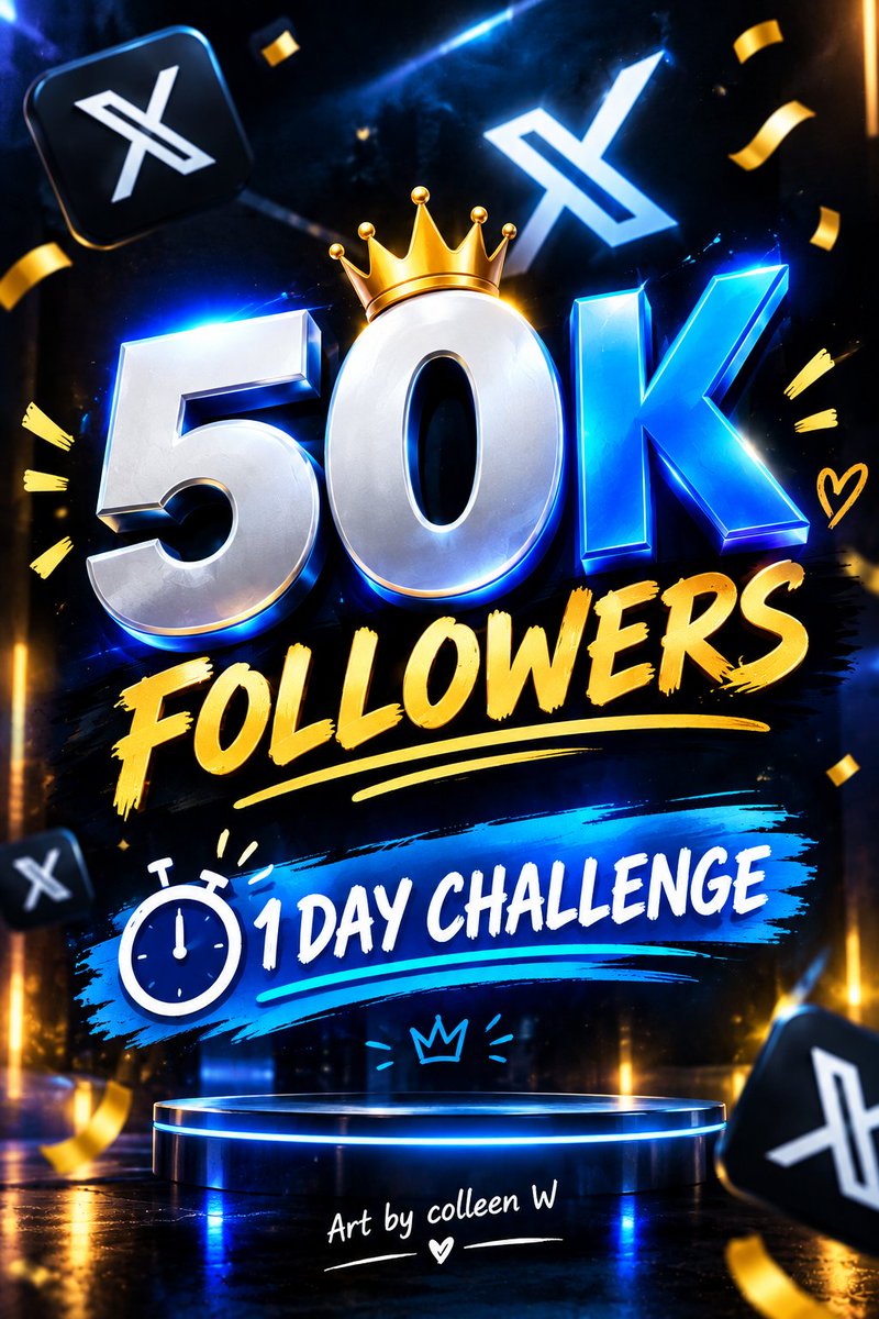 ColleenWm0's tweet photo. 🔥 50K FOLLOWERS — 1 DAY CHALLENGE! 🚀

Can we reach the next level together? 👀

Follow ❤️ Like 👍 Repost 🔁
Comment “JOIN” if you're in! 🙌
Let’s grow, connect &amp; support each other. 📈💙

Art by colleen W ✨
#50KFollowers #1DayChallenge #XGrowth #GrowTogether #Followers https://t.co/vcfnGva8Of