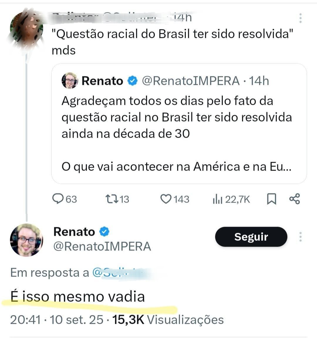 ferrarapaty's tweet photo. Anos 30 a questão racial foi resolvida segundo o Renato Impera, e mostra seu jeito fofo de tratar uma mulher negra 

Postagem tbm de setembro 2025
Já havia movimentação extremista, em seguida sai a matéria do The plallic man na j'acuse indicada com entusiasmo por renan em live https://t.co/JCUVehPTvL