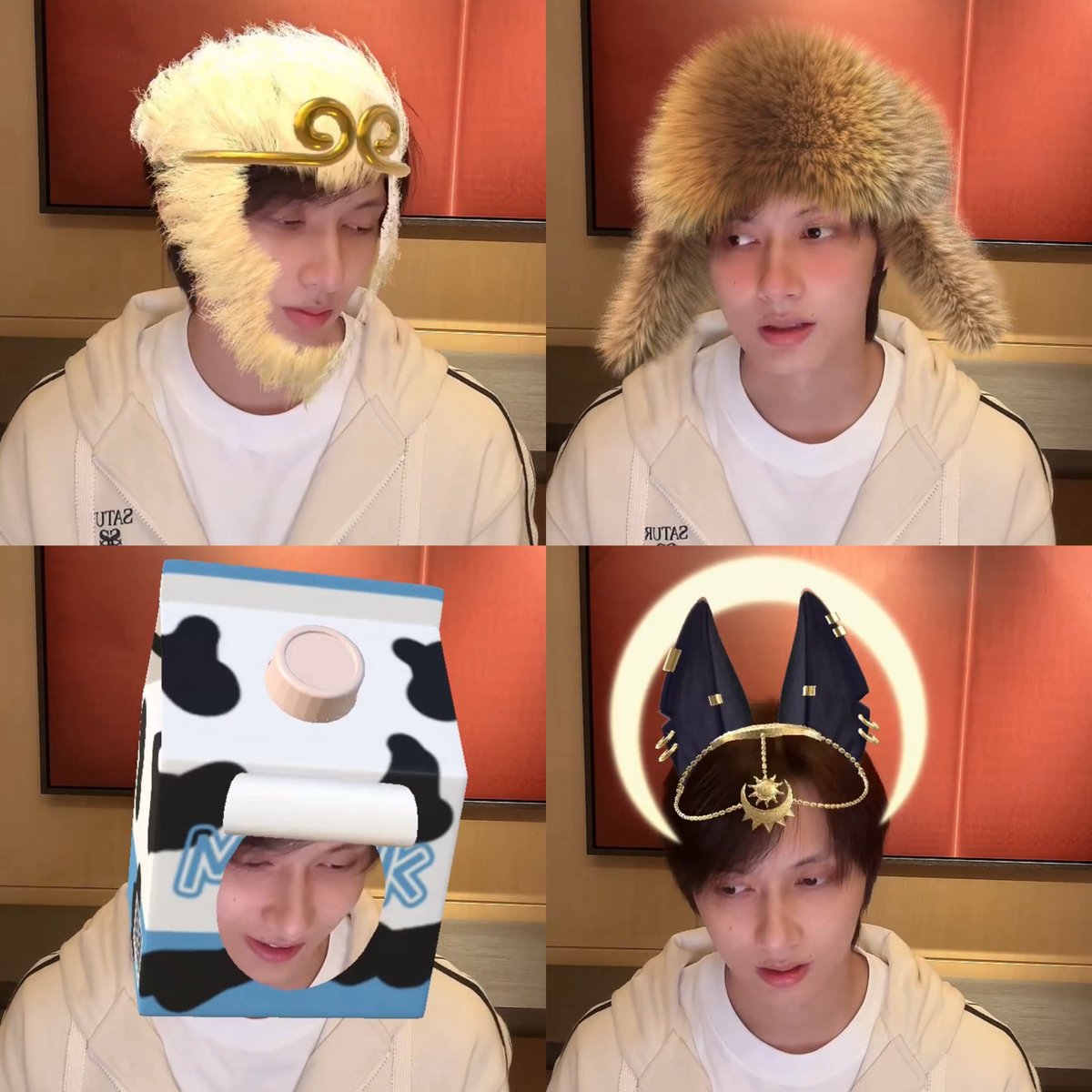 moontomeetyou's tweet photo. Jun was fighting for his life trying not to laugh while a new filter kept popping up on his face every 2 secs so he started avoiding looking at the camera I’m cryinggg 😭

he later figured out the filters were popping up bc of fan gifts so he ended the livestream for a moment to turn gifts off and went live again kkk