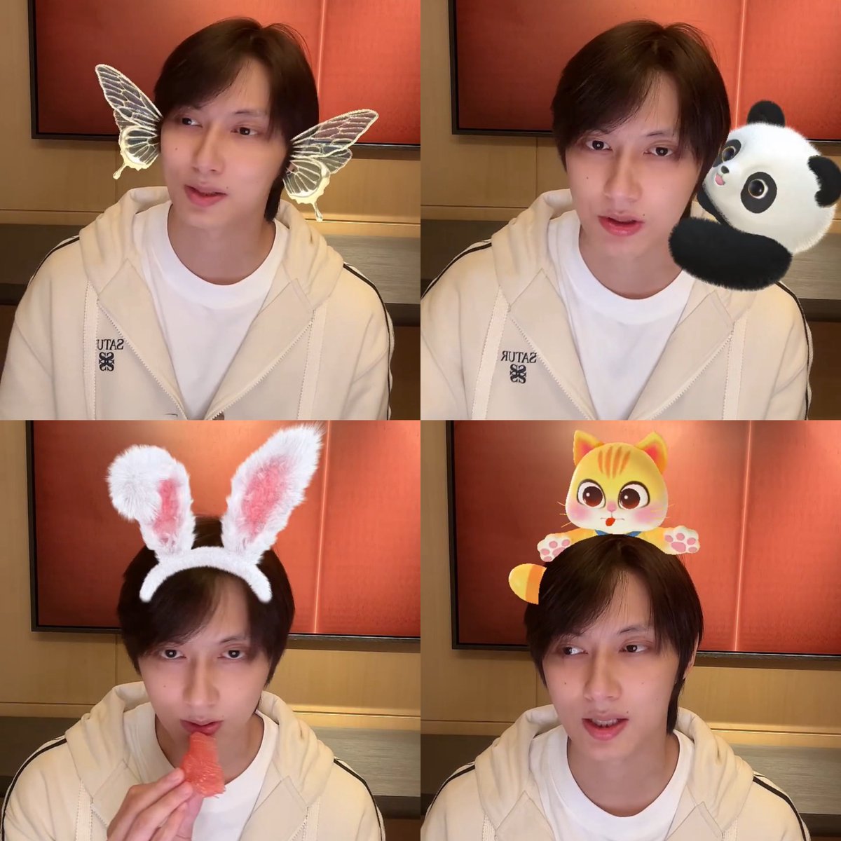 moontomeetyou's tweet photo. Jun was fighting for his life trying not to laugh while a new filter kept popping up on his face every 2 secs so he started avoiding looking at the camera I’m cryinggg 😭

he later figured out the filters were popping up bc of fan gifts so he ended the livestream for a moment to turn gifts off and went live again kkk