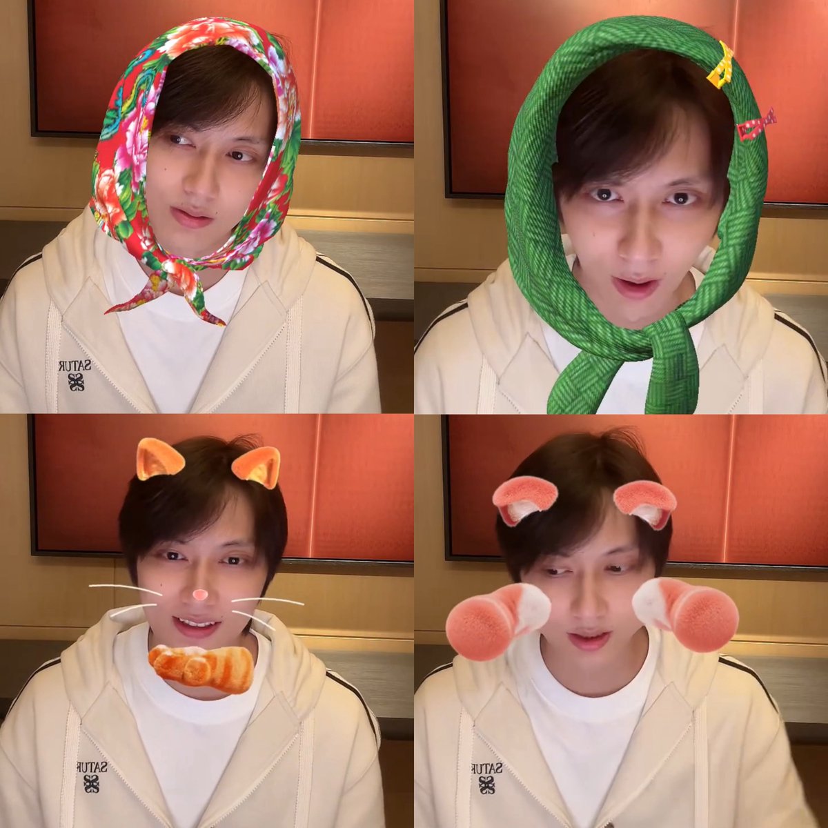 moontomeetyou's tweet photo. Jun was fighting for his life trying not to laugh while a new filter kept popping up on his face every 2 secs so he started avoiding looking at the camera I’m cryinggg 😭

he later figured out the filters were popping up bc of fan gifts so he ended the livestream for a moment to turn gifts off and went live again kkk