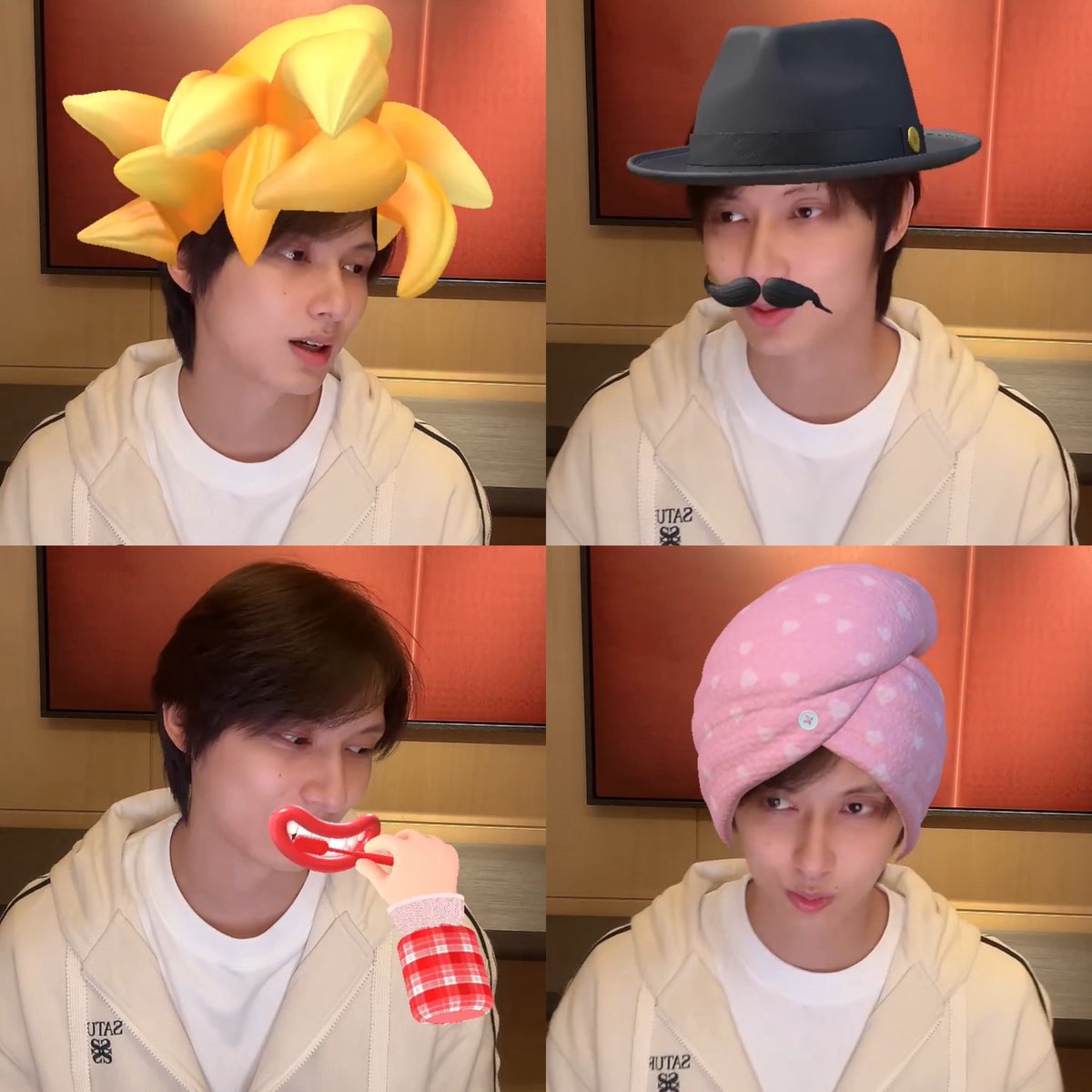 moontomeetyou's tweet photo. Jun was fighting for his life trying not to laugh while a new filter kept popping up on his face every 2 secs so he started avoiding looking at the camera I’m cryinggg 😭

he later figured out the filters were popping up bc of fan gifts so he ended the livestream for a moment to turn gifts off and went live again kkk