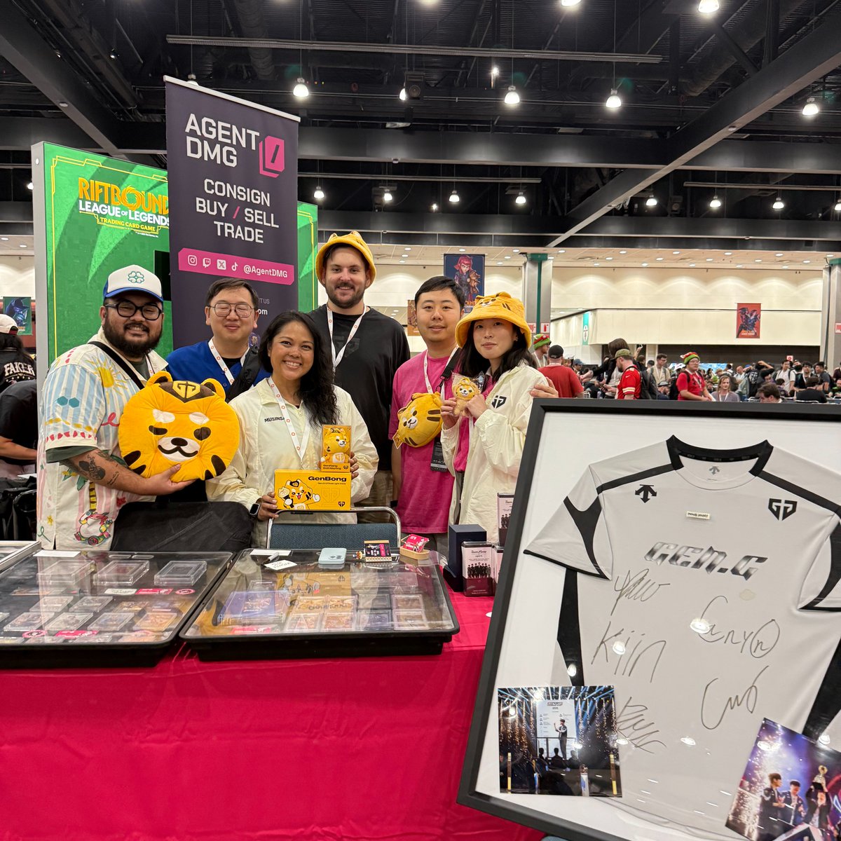 agentdmg's tweet photo. Now that we've finally had 2 full days of rest, we can talk about vending at @playriftbound #RQLA 🏆

It was easily one of the best weekends we've had as AgentDMG. It felt like 6 years of building our brand (and 8 years of throwing ourselves into League🤭) was all leading up to this moment.

Some highlights:
- Getting to showcase some of the rarest cards in Riftbound, like the Chinese Xin Zhao #0001, the exclusive Chinese Top 4 & Top 8 Lillia cards, and Best Of cards
- Watching people find the EXACT card they'd been hunting for, right at our booth. Never gets old.
- Seeing everyone go crazy for @GenG merch. Best collab we could've asked for.
- @/highrollerhits (IG) taking care of the players with playables and mid end, while we showcased our high end consignments. We were the perfect tag team.

None of us got real sleep all weekend, but the energy you all brought kept us fired up the whole time.

Huge thank you to @DimiccoDiana for inviting us as a creator/vendor after seeing our love for lil Teemo. It was amazing to meet you and you literally were a ray of sunshine every time we spoke to you! Forever grateful 🥹

And finally, to everyone who told us we were your favorite booth, and to every client who consigned with us on the spot or planned ahead to bring cards: thank you for trusting us. We don't take that lightly. 

Can't wait to go to the next Riftbound event!