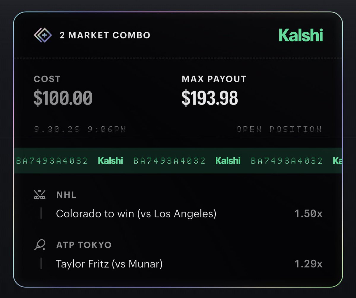 BaneSquad_'s tweet photo. This Kalshi parlay should hit 💯

🚨Kalshi is Available in 40+ States &amp; Over 140+ Countries‼️

Code BANESQUAD when signing up⬇️

https://t.co/QUp19YGpcS https://t.co/Vn2i8idXXx