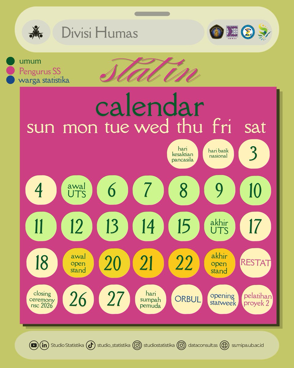 SS_UB's tweet photo. [✨HEY OCTOBER, KEEP GOING ✨]

Halo Warga Statistika!
Gak kerasa kita udah masuk ke bulan Oktober 2026 ���
Bulan ini ada UTS yang bakal nguras waktu dan tenaga, jadi yuk sama-sama jaga ritme
belajar dan istirahat ya 📚 https://t.co/9URbA1Vyua