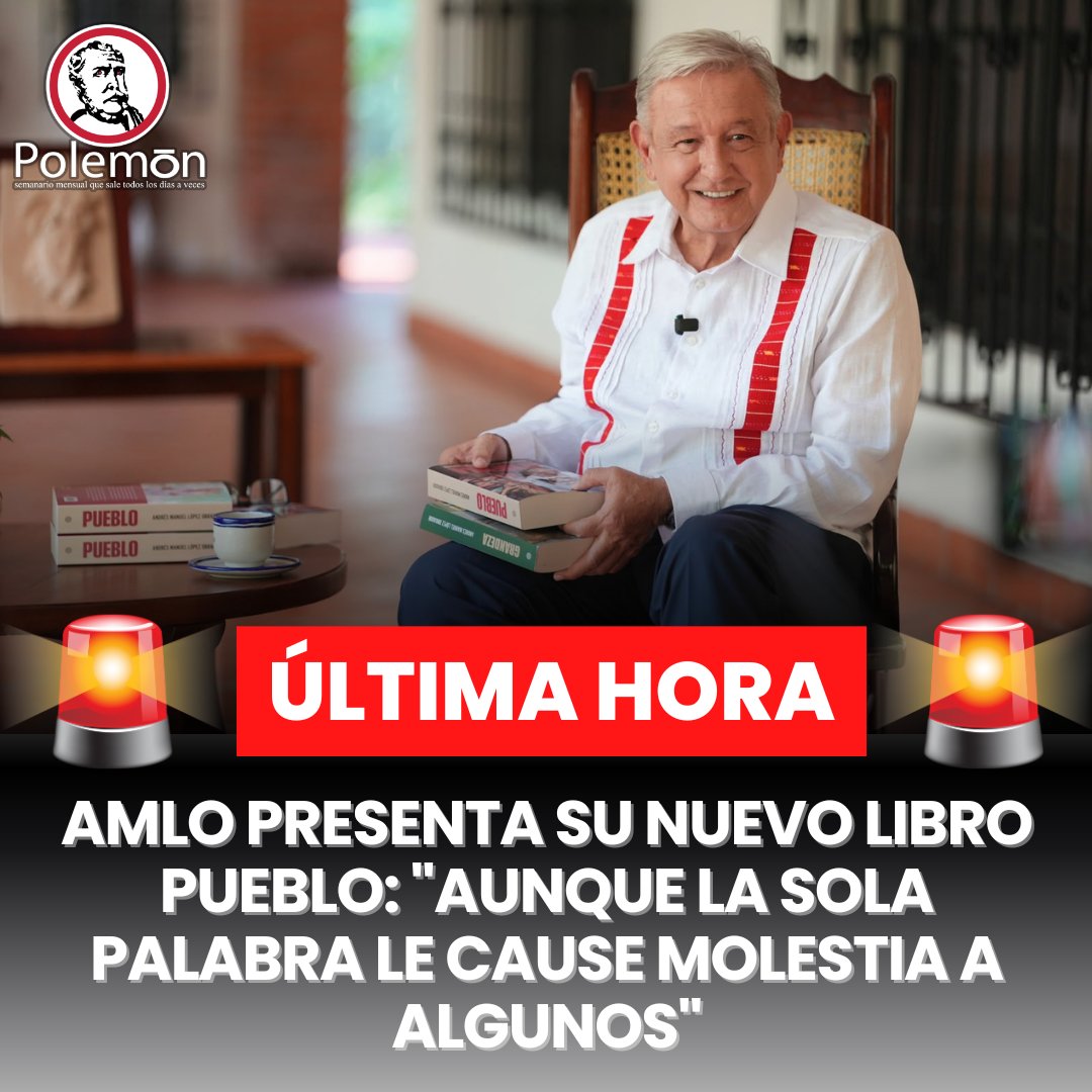 revistapolemon's tweet photo. 🚨#ULTIMAHORA El ex Presidente Andrés Manuel López Obrador (AMLO) reapareció en redes sociales para presentar su nuevo libro "Pueblo".

A dos de que realizara su última conferencia mañanera como Presidente en Palacio Nacional, AMLO publicó un mensaje para invitar a la presentación virtual de su obra, en su canal de YouTube a las 7 de la tarde.

"En esta ocasión les presento mi nuevo libro: Pueblo. El anterior, Grandeza, trata sobre la dicha de vivir en un país con profundas raíces culturales, valores y espiritualidad. A este último, originalmente había pensado ponerle Gloria, para contar la también fecunda historia política de México. Sin embargo, decidí mejor, con el mismo propósito, llamarle Pueblo, aunque la sola palabra le cause molestia a algunos que olvidan que en una auténtica democracia, el soberano, el que manda, perdón por repetirlo, es el pueblo", dejó claro @lopezobrador_.

El ex mandatario explicó que con sus últimas publicaciones busca sustentar el Humanismo Mexicano, "concepción y modelo alternativo aplicado por el movimiento de la Cuarta Transformación, cuya esencia se puede definir en una frase: por el bien de todos, primero los pobres", expresó de forma contundente.