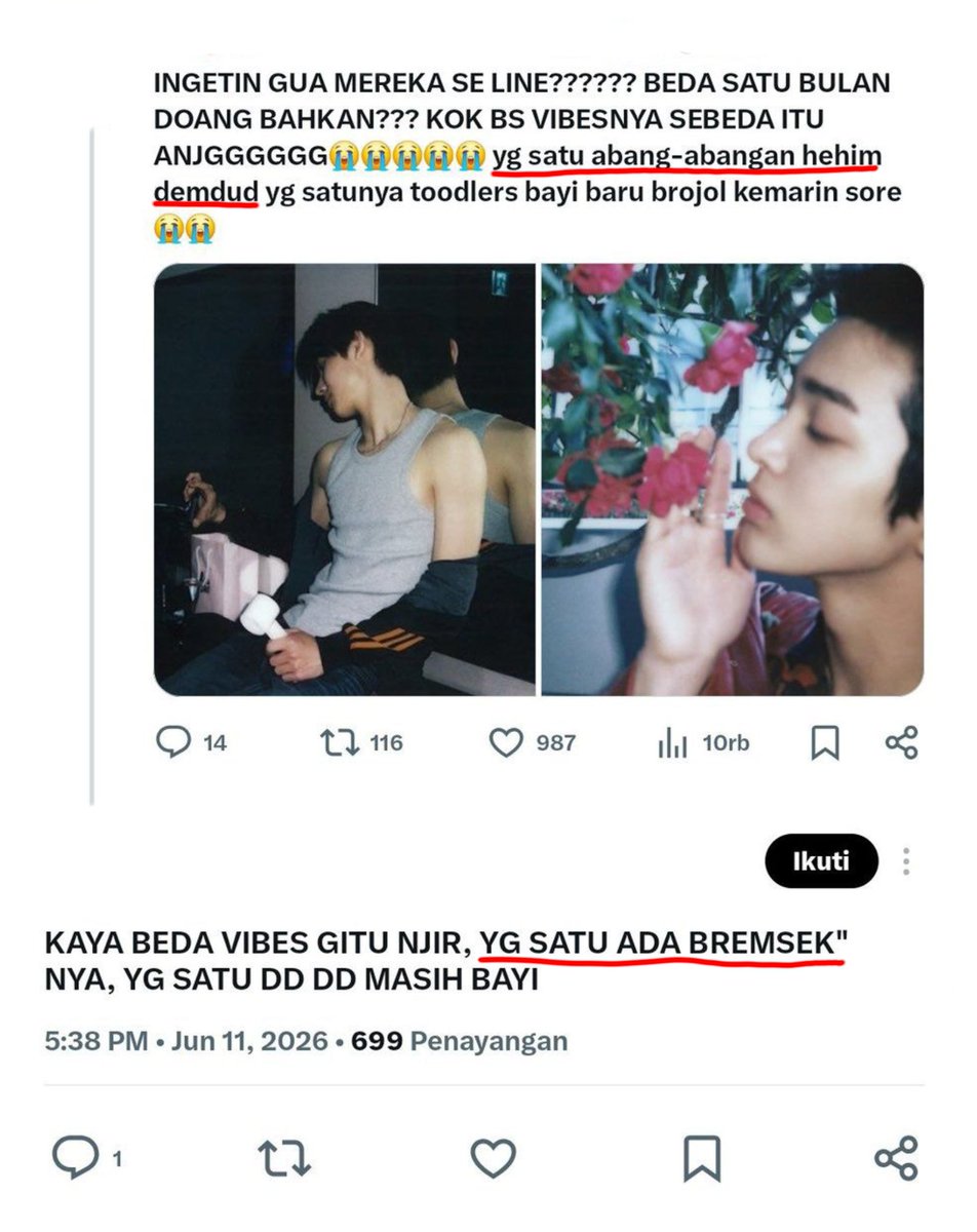 freakdore's tweet photo. Sebenernya pd paham kgk sih yang dipermasalahin? ya ini akibat misstranslate, coer nih mandang eyan abang abangan tp gak mandang dia maknae jg dan seenaknya men-sexualizing dia padahal dia masih minor dan umurnya sama ky maknae. https://t.co/H86WSiwUhw