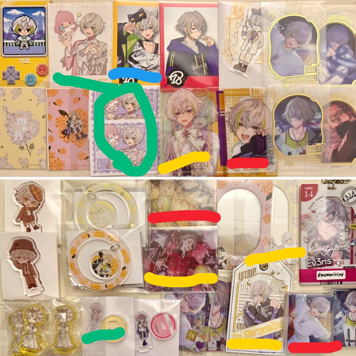 fami_y_'s tweet photo. @momoririnx こんにちは、お世話になっております！
ころっとが全て決まってしまったため、画像1◻️の4点ご提供可能でございます。画像お借りしまして、🟥＞🟦＞🟩＞🟨の順で求めております。異種の場合、クリカ箔は定価の倍額、特典は200円、エイトークは800～900円換算程で考えております。→ https://t.co/U8bnj9ASCL