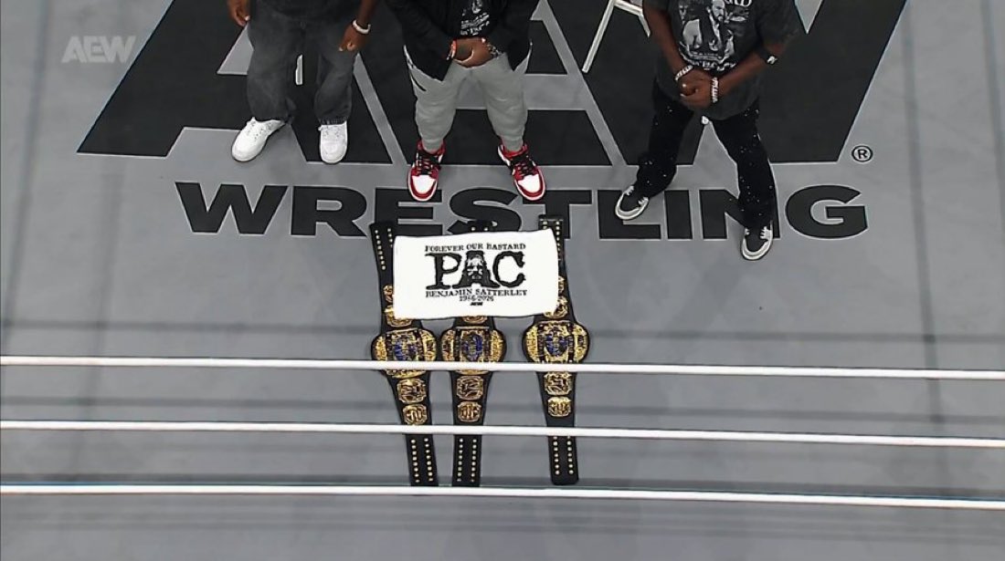 KXNGAO's tweet photo. PAC BUILT these title, helped make the trios titles mean something #AEW #AEWDynamite https://t.co/fUPTx7Pecv