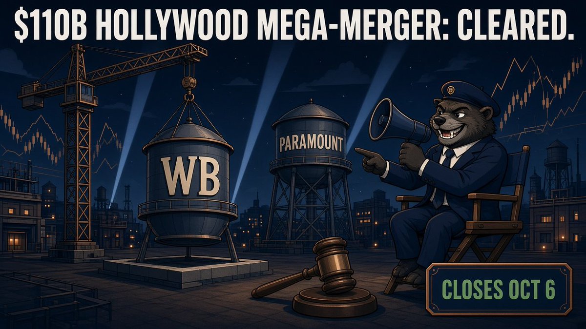 3FinanWolverine's tweet photo. Paramount just cleared the last hurdle on its $110B takeover of Warner Bros. Discovery. 

A federal judge signed off on its settlement with 12 states today, and the deal closes Tuesday, Oct 6. 

Mattel CEO Ynon Kreiz comes in as co-CEO to chase $6B+ in merger savings. Zaslav leaves with more than $550M. $PSKY closed up 3.4% at $10.33.