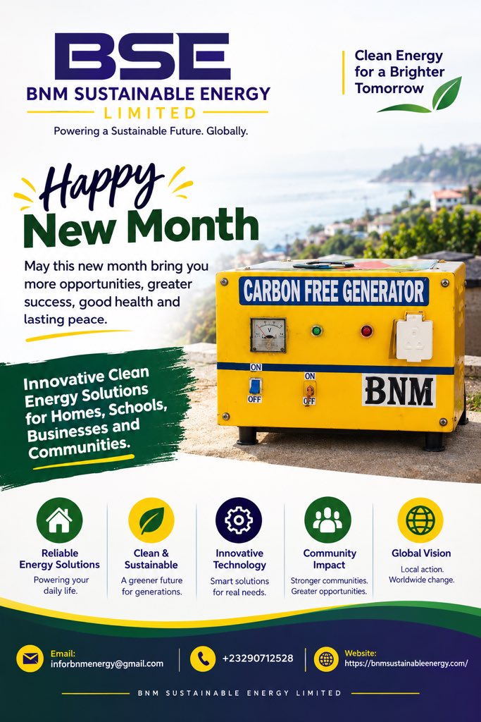 LimitedBnm's tweet photo. Happy New Month from BNM Sustainable Energy Limited!
May this month bring new opportunities, greater success, and a brighter future. 
Powering a Sustainable Future. Globally. https://t.co/sa1pAMMRPE