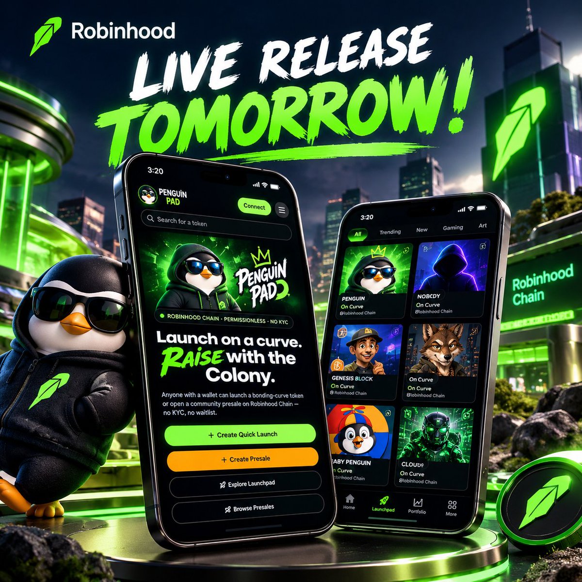 mememintlab1's tweet photo. The energy is building! 🐧🔥

Amazing to see the community projects coming together on #Robinhood.

Tomorrow, we launch Penguin launchpad! 🚀

0xe2ec718dbbb81d0a50bdf0d21342e34162b11415

$PENGUIN 🐧 

@PENGUINRBH @PenguinPad_xyz 

#memecoin #memecoins1000x #crypto #Web3‌‌ https://t.co/URMRdbslo9