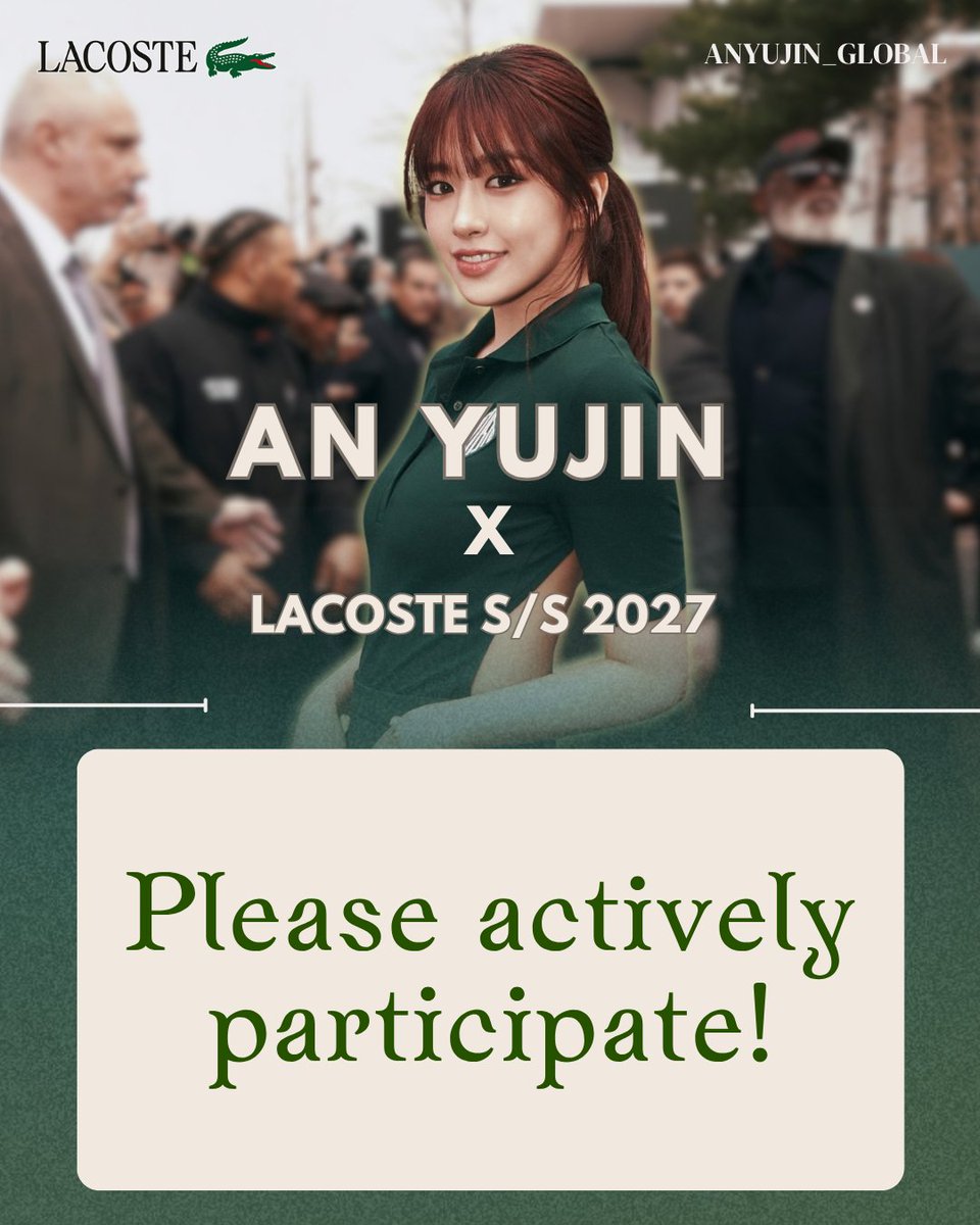 ANYUJIN_GLOBAL's tweet photo. 🚨 We've noticed fewer participants and very few post.

Should we continue the daily tag or wait until YUJIN's appearance?

This will be YUJIN's first fashion week appearance in a year and a half, which is why we started preparing early.

#ANYUJIN #LACOSTE
#LacosteSS27 #PFW https://t.co/fDy2oKO2w7
