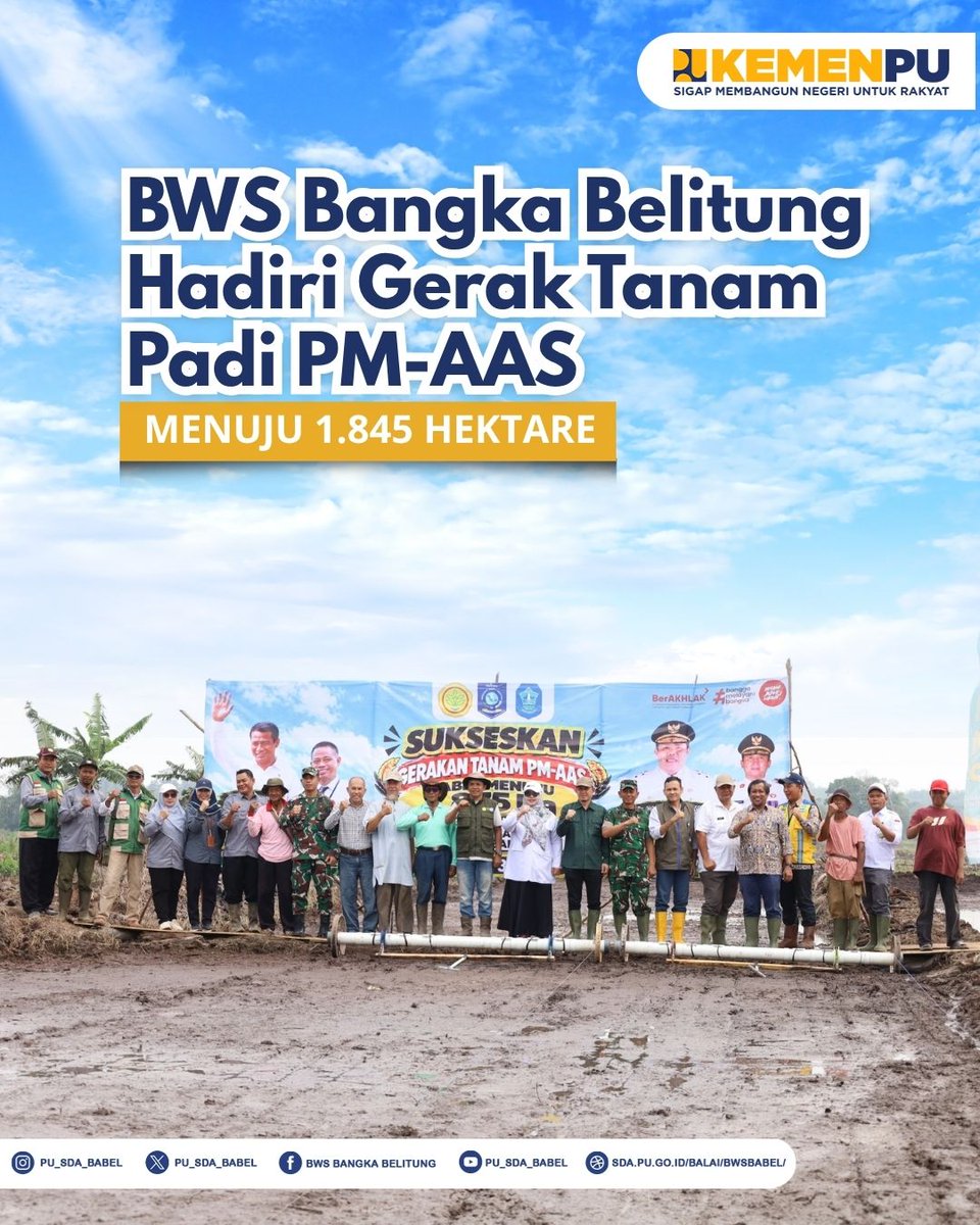 pu_sda_babel's tweet photo. BWS Bangka Belitung turut menghadiri kegiatan Gerak Tanam Padi PM-AAS Menuju 1.845 Hektare yang dilaksanakan oleh Balai Besar Penerapan Modernisasi Pertanian Kepulauan Bangka Belitung. 

#MengelolaAirUntukNegeri #KementerianPU #SigapMembangunNegeriUntukRakyat https://t.co/gEnBLOdfFZ