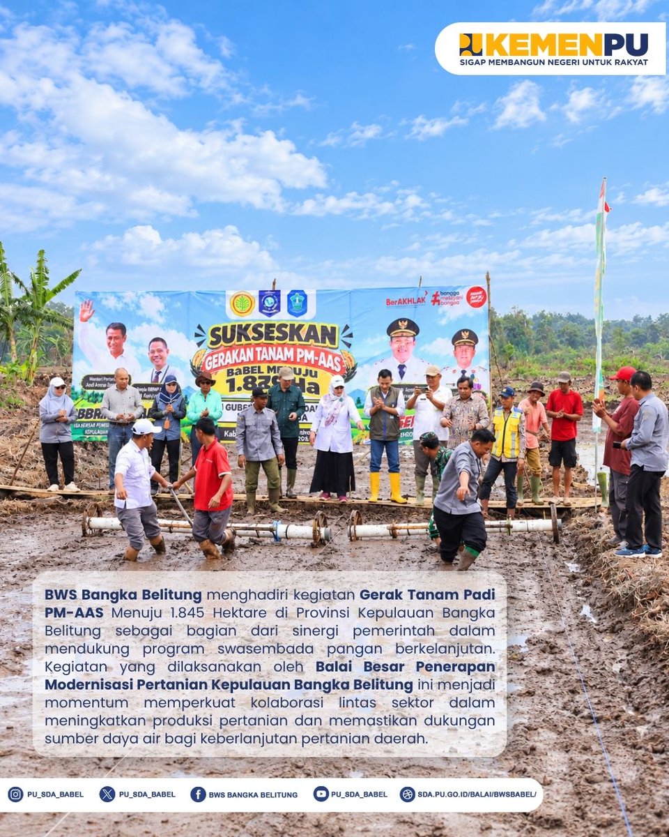 pu_sda_babel's tweet photo. BWS Bangka Belitung turut menghadiri kegiatan Gerak Tanam Padi PM-AAS Menuju 1.845 Hektare yang dilaksanakan oleh Balai Besar Penerapan Modernisasi Pertanian Kepulauan Bangka Belitung. 

#MengelolaAirUntukNegeri #KementerianPU #SigapMembangunNegeriUntukRakyat https://t.co/gEnBLOdfFZ