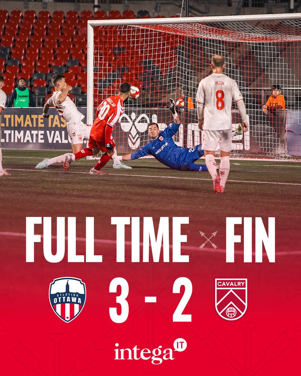 atletiOttawa's tweet photo. ⏱ 90’ FULL-TIME

LET'S RIDE ATLETI FAMILY 🏇

A statement win over the league leaders and playoffs clinched at TD Place!!

🔴⚪️ ATO 3-2 CAV 🐎

#AtléticoOttawa #EarnYourStripes https://t.co/5RGejnC3v3