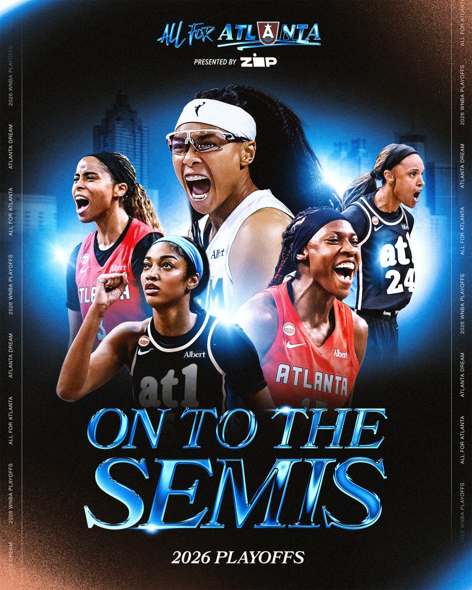 AtlantaDream's tweet photo. ON TO THE NEXT ONE 🅰️  

YOUR Atlanta Dream are on their way back to the city with the series dub! 

The WNBA Semifinals start THIS SUNDAY at @StateFarmArena

Don’t miss your chance to see the action up close. Tickets are available NOW: https://t.co/2NbzPT715o https://t.co/djI8Y958ud