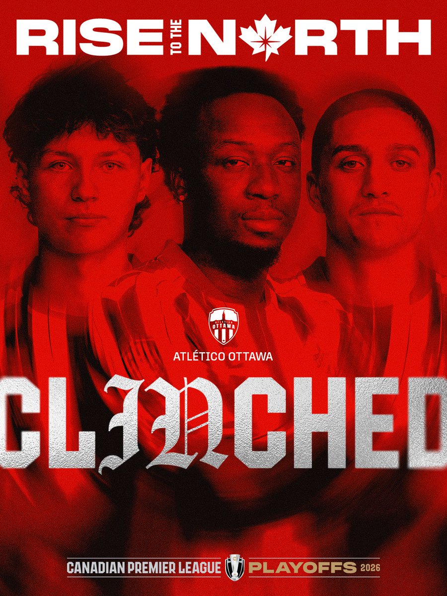 CPLsoccer's tweet photo. Atlético Ottawa. CLINCHED.

The reigning North Star Cup champions are back in the postseason. The quest to retain their crown continues.

Atlético Ottawa are officially into the 2026 CPL Playoffs.

#CPLSoccer #RiseToTheNorth https://t.co/vh3hBCCa5k