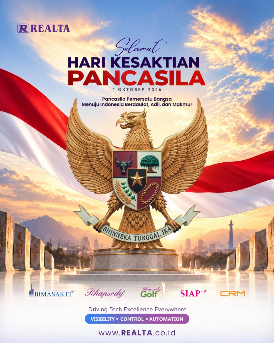 Realta_OneSol's tweet photo. Selamat Hari Kesaktian Pancasila.

Pancasila menjadi landasan dalam menjaga persatuan dan menjadi pedoman bersama dalam kehidupan berbangsa menuju Indonesia yang lebih kuat.

#HariKesaktianPancasila #PancasilaPerekatBangsa #IndonesiaRaya https://t.co/a19OF6NgIk