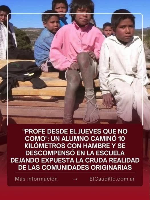 mavica81's tweet photo. Un estudiante caminó unos 10 kilómetros para llegar a la escuela y terminó descompensado después de confesarle a su docente que llevaba días sin comer. 
El caso expone el drama de familias originarias atravesadas por la pobreza y la falta de alimentos, en un país donde el discurso oficial celebra la recuperación económica mientras el hambre sigue golpeando a los sectores más vulnerables.