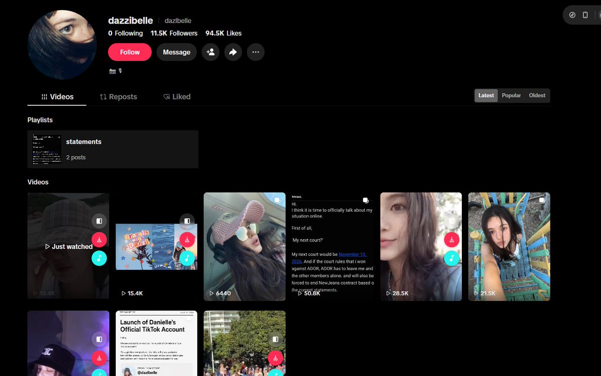 Oxrumeep's tweet photo. Bunnies, if you ever see this Tiktok account, it isn't hers. I see countless accounts impersonating her.

The comments on this account believing it's actually Dani are stressing me out

Danielle does not have a personal public TikTok account. 🚫

The slides claim "I cant say much due to reasons" right before leaking fake legal Q&As. 🚨

Danielle grew up in Australia—she does not use broken grammar like "HYBE brang up" or "my next court would be..." 

Slapping a PNG of her traced signature at the end doesn't make fanfiction real.