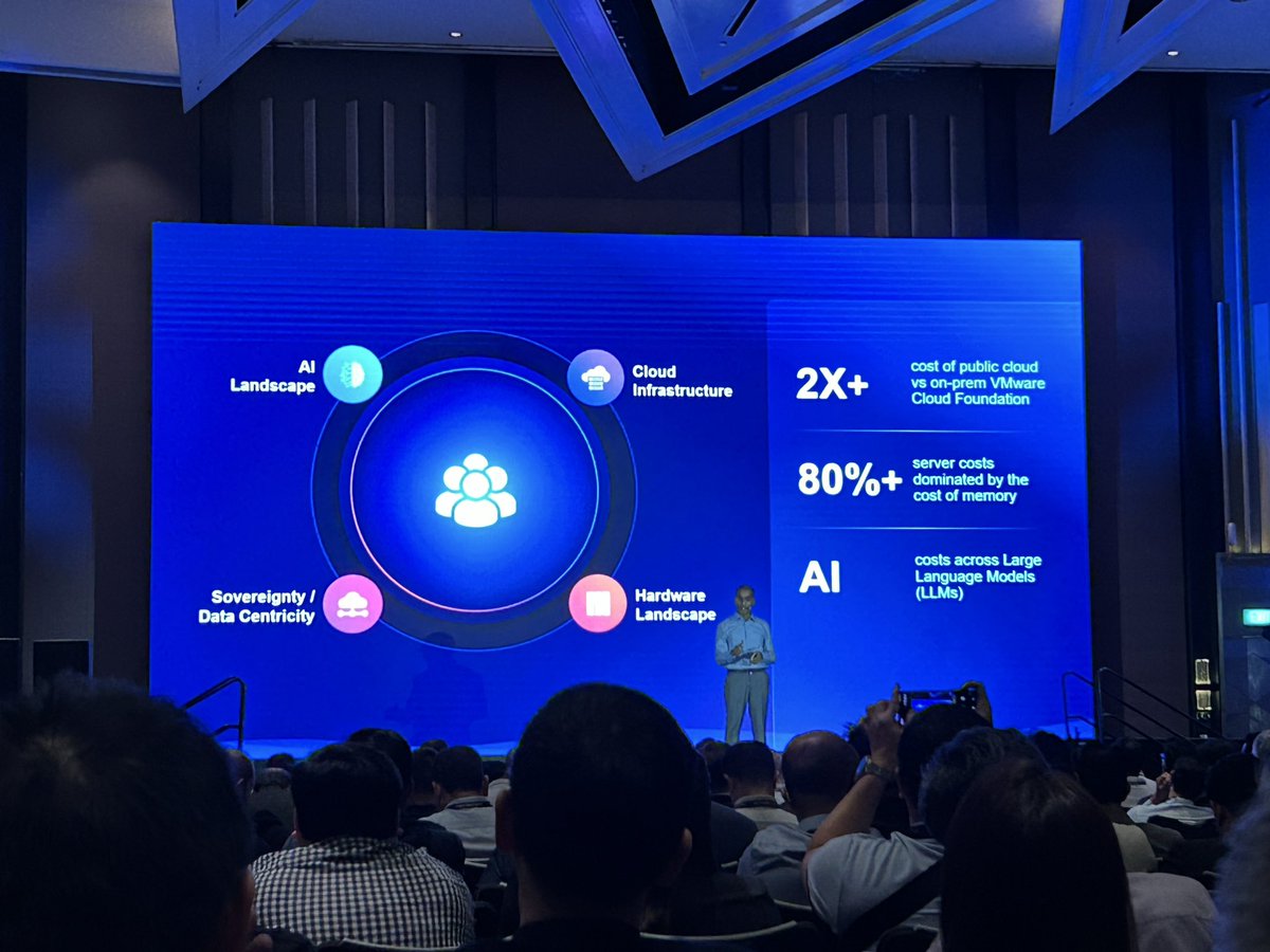 reqtc's tweet photo. いよいよ最初のセッション、大注目のKeynoteからスタートです！
テーマは『プライベートAIクラウドとエージェント型AIの未来』。
パブリッククラウドとオンプレミス（VCF）のコスト比較など、インフラエンジニアとして見逃せないトピックが続々と語られています！
#VMwareExplore #VMwareExplore2026 https://t.co/HBU0v58Kix