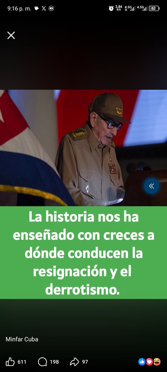 yasnarys1's tweet photo. 🇨🇺Raúl: “No nos limitemos a resistir. Vamos a salir de estas dificultades, como lo hemos hecho siempre, ¡combatiendo! , con la misma decisión de Baraguá, del Moncada, del Granma, de Girón y con las firmes convicciones que nos inculcó el Comandante en Jefe”.
@MinfarC https://t.co/jkgbyc65iJ