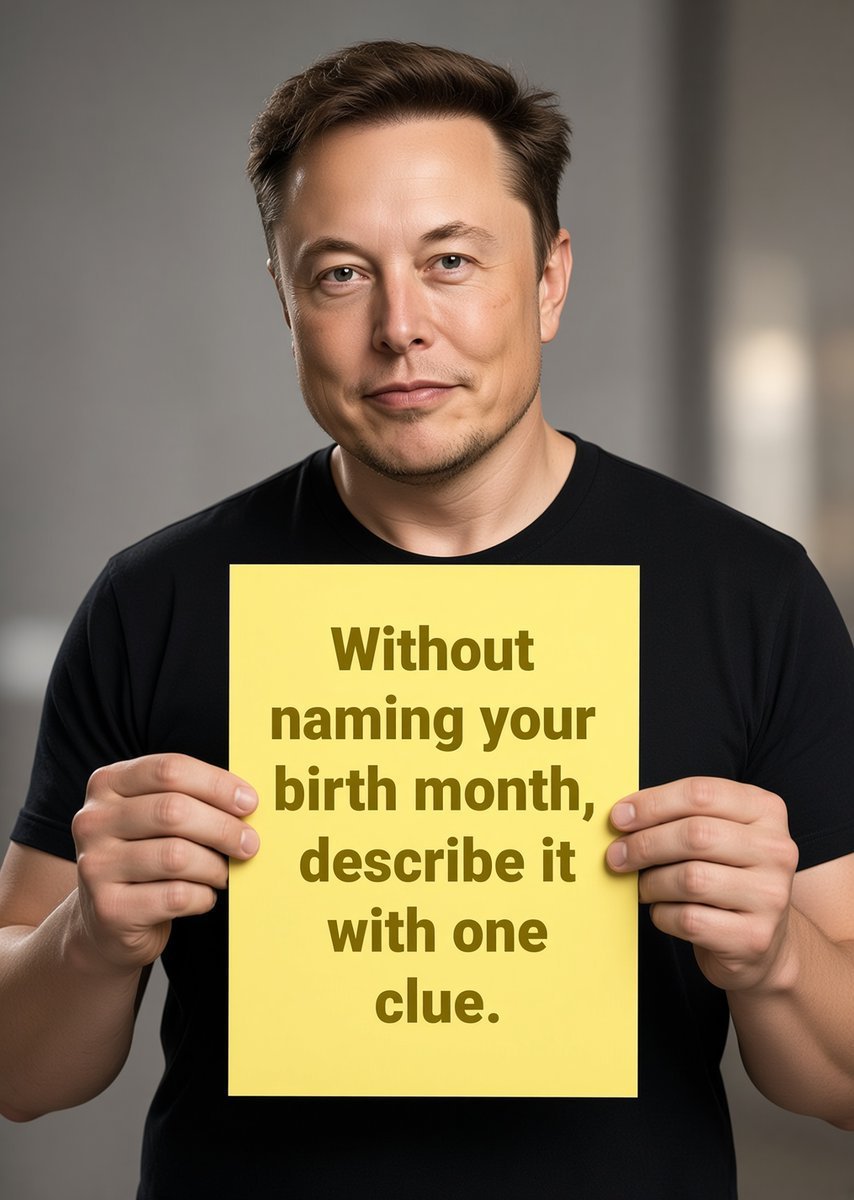 VelvetSuns55579's tweet photo. No birth month names—just drop one clue that gives it away. 👀🧠 Even Elon Musk wants to see who can make the cleverest hint! 🚀🔥 https://t.co/gjeXAetbxT