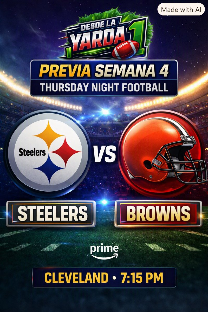 desdelayarda1's tweet photo. PREVIA TNF – SEMANA 4

Duelo divisional con historia y tensión: los Steelers llegan encendidos tras su victoria ante Bengals, pero los Browns defienden su casa con una defensa que no cede terreno. 

📍 Cleveland, 7:15 PM

#TNF #DesdeLaYarda1 https://t.co/6dXFBMav8O