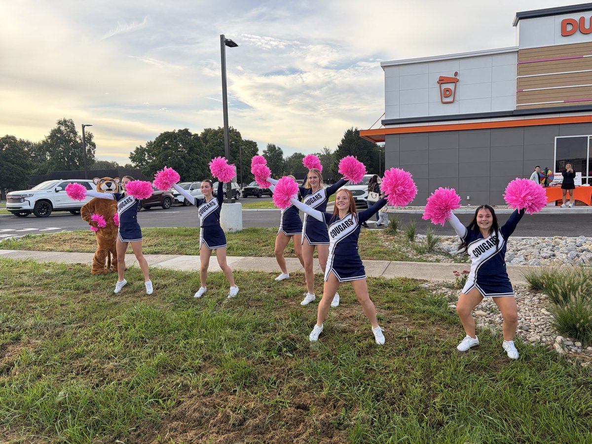 EHSCougarsCheer's tweet photo. The EHS cheerleaders had a great time cheering at Dunkin’s Grand Opening today! https://t.co/J4ynFihzZ5