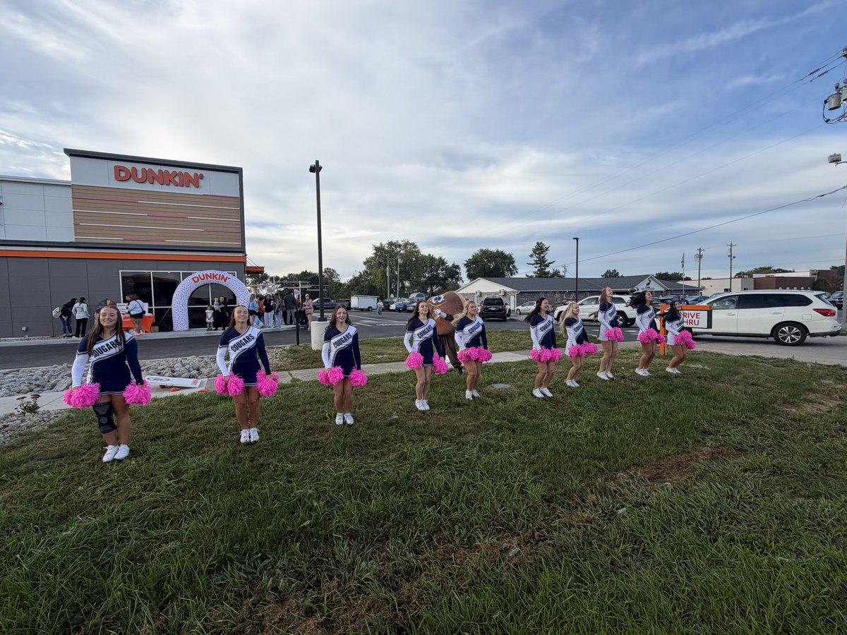 EHSCougarsCheer's tweet photo. The EHS cheerleaders had a great time cheering at Dunkin’s Grand Opening today! https://t.co/J4ynFihzZ5