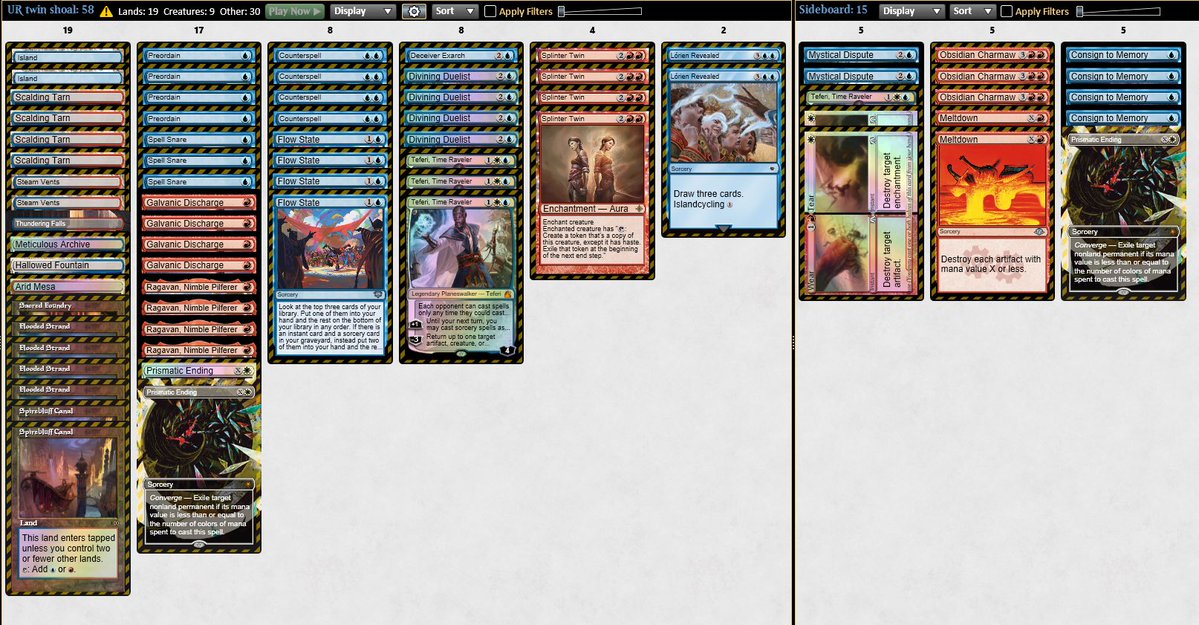mami_mtg's tweet photo. Some modern decks i’ve been thinking of since the modern RC are approaching. I’ve tried the UB theorix Murktide deck and it is very good, murk is well positioned at the moment and the new charm helps casting it on t3 consistently while being a decent card. @fireshoes https://t.co/RM8nICWeYI