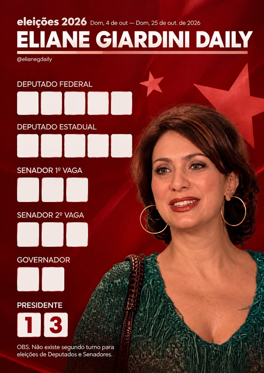 ElianeGDaily's tweet photo. ✨❤️ Entrando no clima das eleições 2026, mas do jeitinho do Eliane Giardini Daily! 😂

E se a nossa querida Eliane aparecesse na urna? 👀🗳️
Uma brincadeira feita especialmente para os fãs da nossa atriz! ❤️

#Eleições2026 https://t.co/dFN96A1cfG