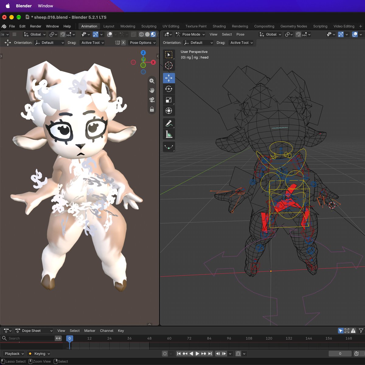 ChocoFoccoX's tweet photo. I’ve always kind of adored how clean the results are, while behind the scenes there’s such a complicated rig. #blender #furry #shortstack #gamedev https://t.co/l068hiqRRK