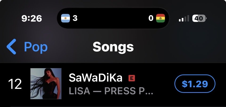 godislaIisa's tweet photo. SaWaDiKa is still #12 on 🇺🇸 iTunes Pop Songs! Hopefully this momentum helps secure another week on the Billboard Hot 100 and brings it closer to becoming Lisa’s longest charting solo song https://t.co/KtGsI86FAF