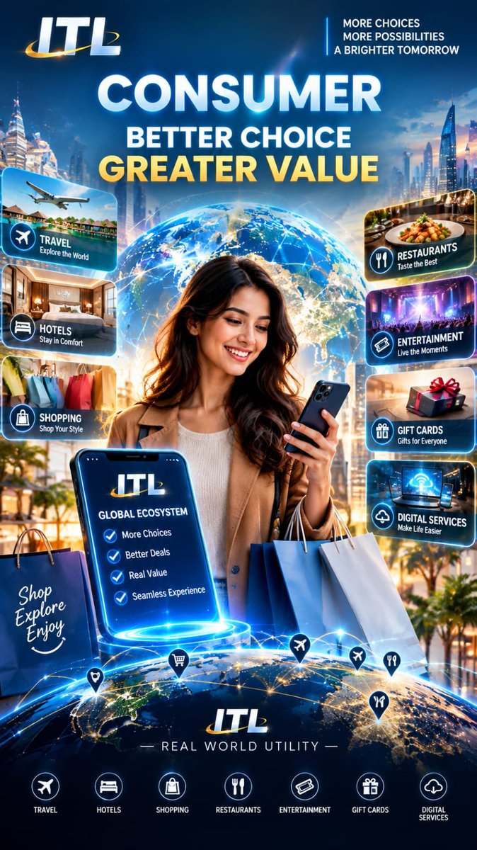 BPithani21997's tweet photo. 🌍 More choices. More possibilities.
🛍️ One ecosystem for everyday experiences.
✈️ Travel, hotels, shopping &amp; more.
💳 Seamless digital experiences, connected globally.
⚡ Better choice. Greater value.
🔗 ITL  bringing real-world utility closer to consumers.
#InterLink #ITLG #ITL https://t.co/kxIElJDJIO