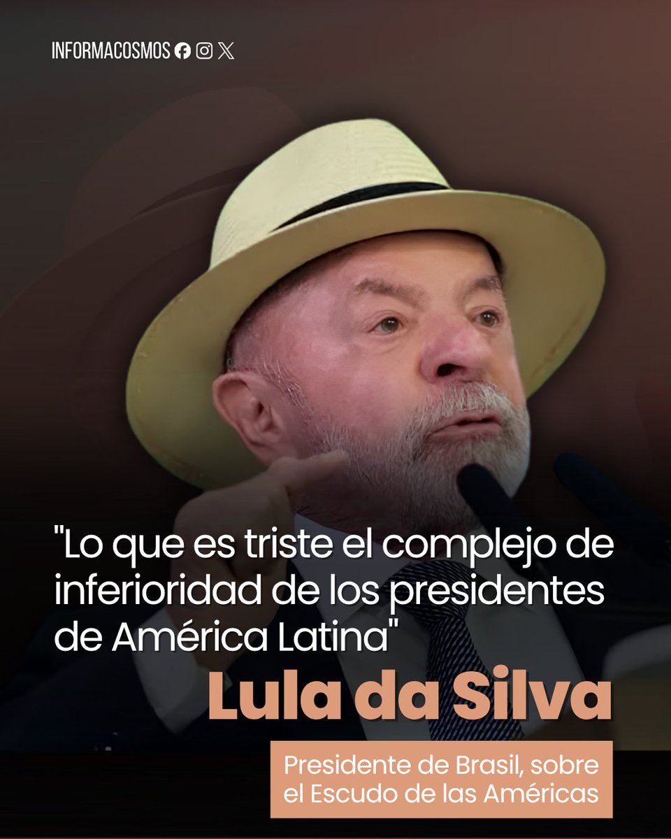 InformaCosmos's tweet photo. 🇧🇷 LO ÚLTIMO: Lula cuestionó lo que calificó como un "complejo de inferioridad" de algunos líderes de América Latina frente a Estados Unidos.

Sus declaraciones surgieron al ser consultado por el Escudo de las Américas, una iniciativa impulsada por el presidente  Donald Trump contra los cárteles y el crimen organizado.