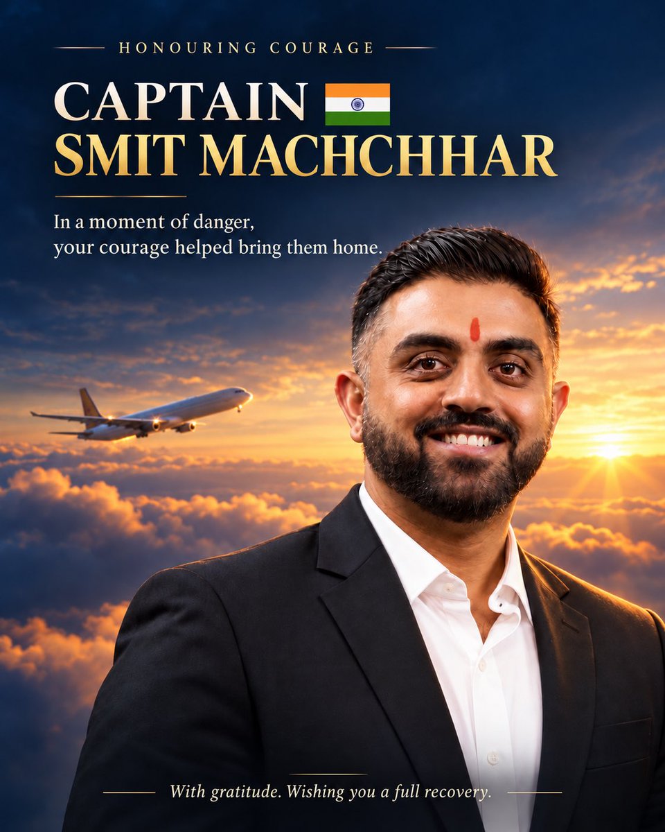 Nagasampagi_Sam's tweet photo. Every passenger on that flight had somewhere to go. Someone waiting.

Captain Smit Machchhar, your courage helped keep those journeys alive.

Saluting you, and the crew and passengers who stepped in. Wishing you a full recovery. 🇮🇳 

India 🇮🇳 Israel 🇮🇱 friendship has a new chapter