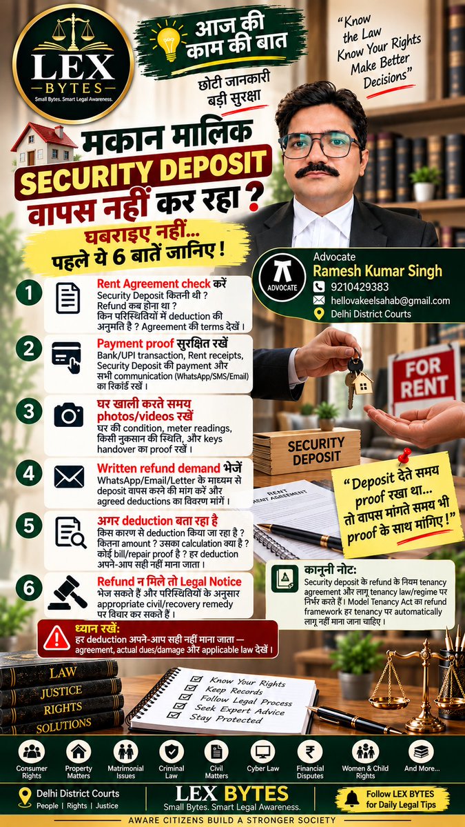 lexbyts's tweet photo. 🏠 मकान मालिक SECURITY DEPOSIT वापस नहीं कर रहा? ⚠️

#LexBytes #SecurityDeposit #TenantRights #LandlordTenant #RentalLaw #RentAgreement #TenantRightsIndia #LegalAwareness #KanooniJankari #IndianLaw #PropertyLaw #DelhiDistrictCourts #LegalRights #RentDispute #TenantAwareness https://t.co/0qW82gjzog