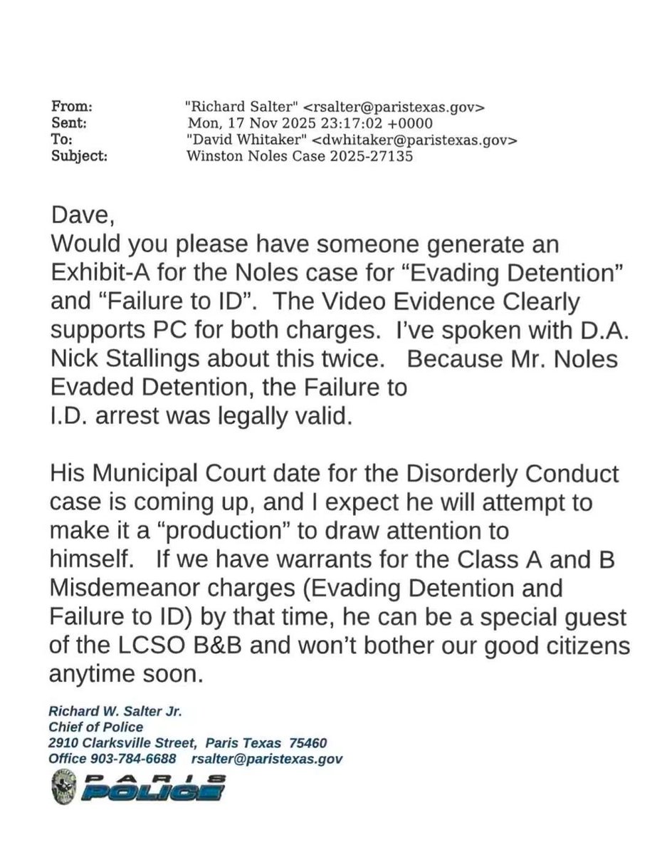 CJGRISHAM's tweet photo. The Paris, Texas Police Chief is caught conspiring to manufacture charges against a police accountability activist. https://t.co/Tc6kIrsfqA