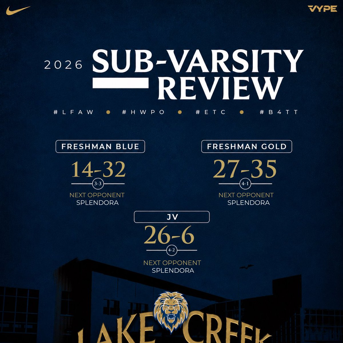 LakeCreekFBall's tweet photo. SUB-VARSITY REVIEW π¦
Freshman Blue and Freshman Gold battled to the final whistle, while JV took care of business with a 26-6 WIN over Huntsville. πͺ
Win or learn β every rep is building what comes next.
Keep working. Keep growing. Keep building. π
#LFAW | #HWPO | #ETC https://t.co/MWBd5469Qk