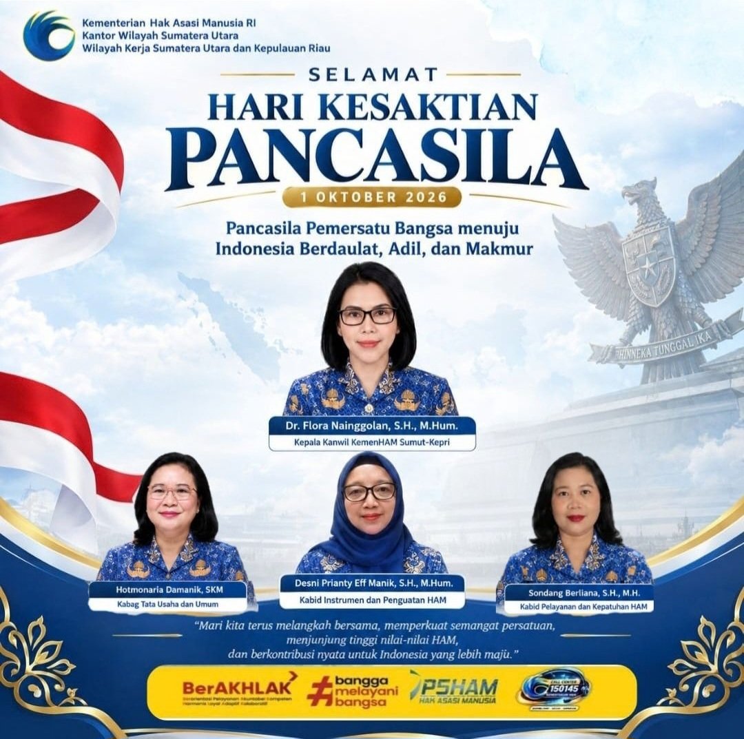Kemenham_Sumut's tweet photo. Selamat Hari Kesaktian Pancasila
1 Oktober 2026

Pancasila Pemersatu Bangsa menuju Indonesia Berdaulat, Adil, dan Makmur. https://t.co/yjgHI7FCuQ