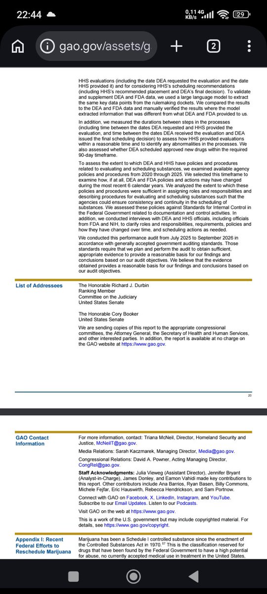 ph32121991's tweet photo. In regards to cannabis rescheduling, it seems that Senator Dick Durbin and Senator CORY BOOKER were the ones who asked the GAO report to be added to the process...Isn't this hilarious?

https://t.co/G426w51PCS

Page 20 on the report.

$MSOS https://t.co/GRJN81BHrd